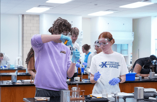 students in lab with chemicals